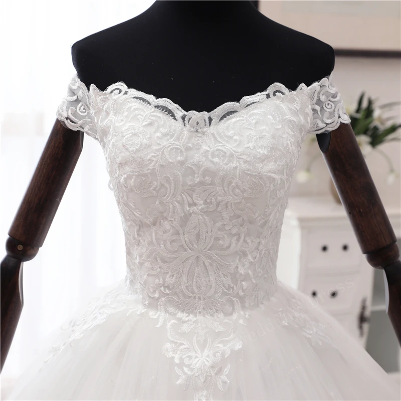 Y & m novias nova chegada estilo áfrica coreano laço applique vestido de casamento com decote em v fora do ombro plus size vestido de noiva princesa