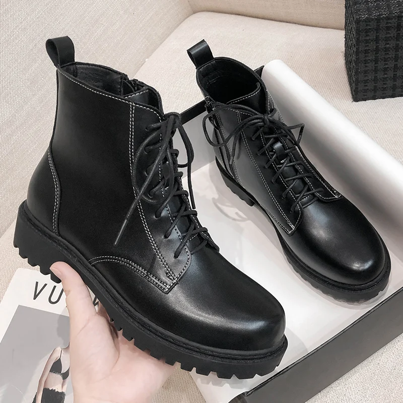 women luxury fashion punk motorcycle boots platform shoes warm cotton winter snow boot real leather ankle botas de mujer botines