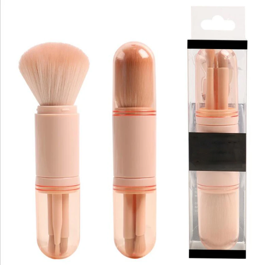 Telescopic 4 In 1แบบพกพาแปรงแต่งหน้าชุดอายแชโดว์ Eyeliner Eyebrow แปรง Lip Make Up แปรงเครื่องมือความงาม