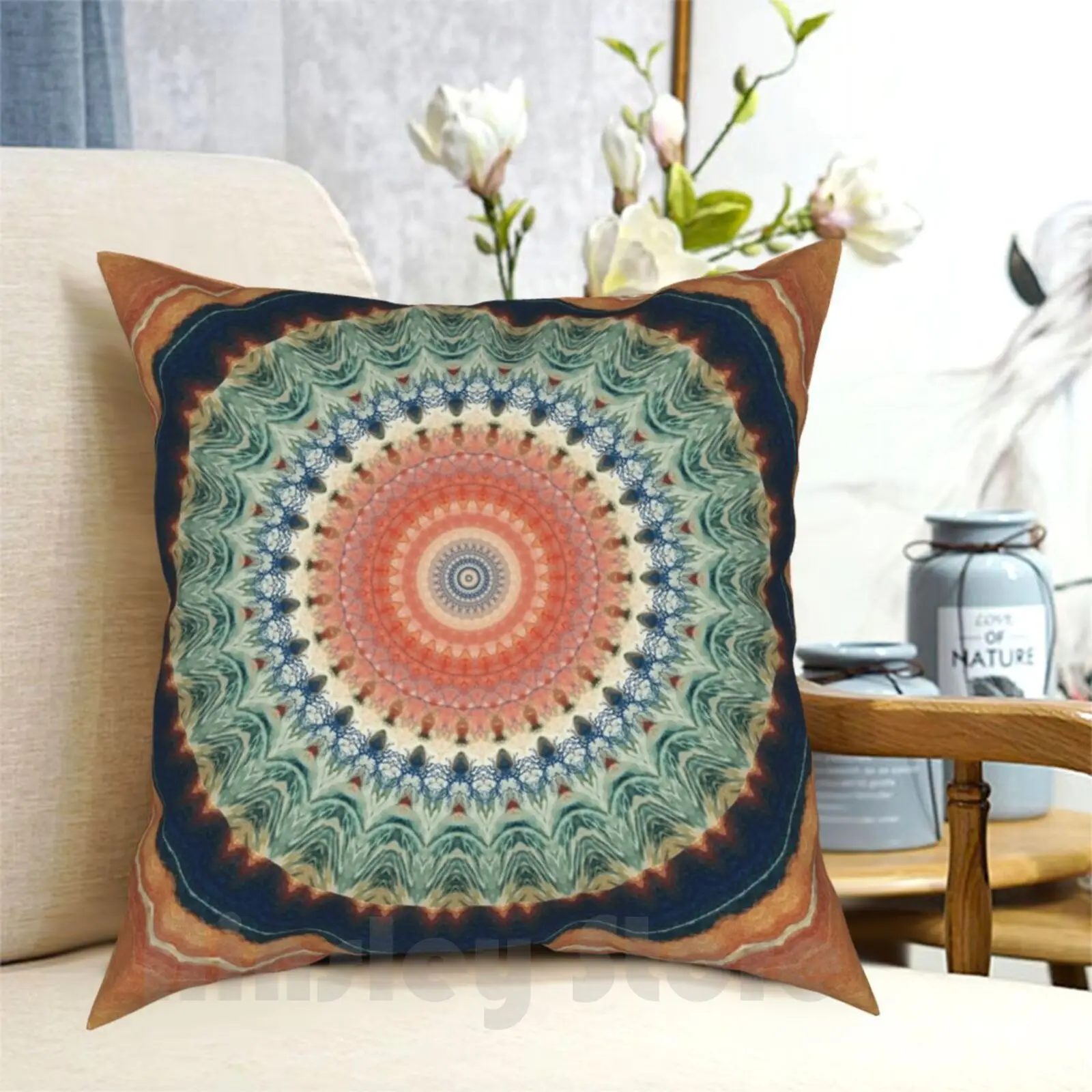 Indigo Dark Blue And Orange Mandala Pillow Case Printed Home Soft DIY Pillow cover Curtains Mats Mandala Dark Blue Orange