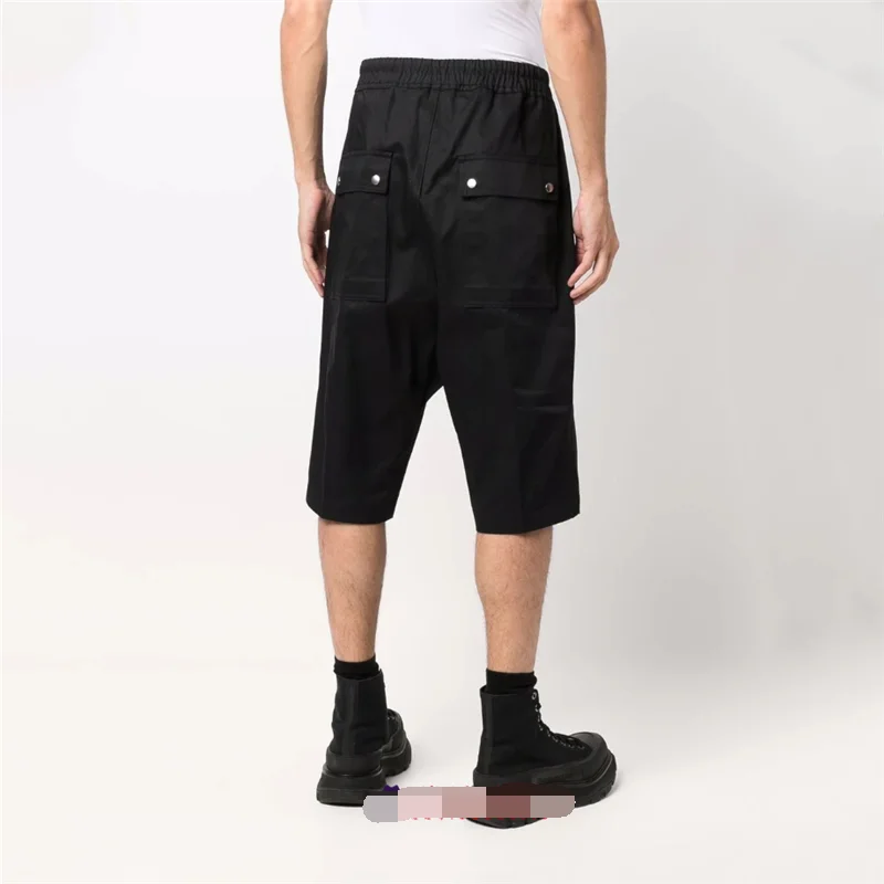 Men\'s Casual Shorts Sports Pants Beach Pants Summer New Black Elastic Waist White Rope Design Slim Straight Leg Shorts