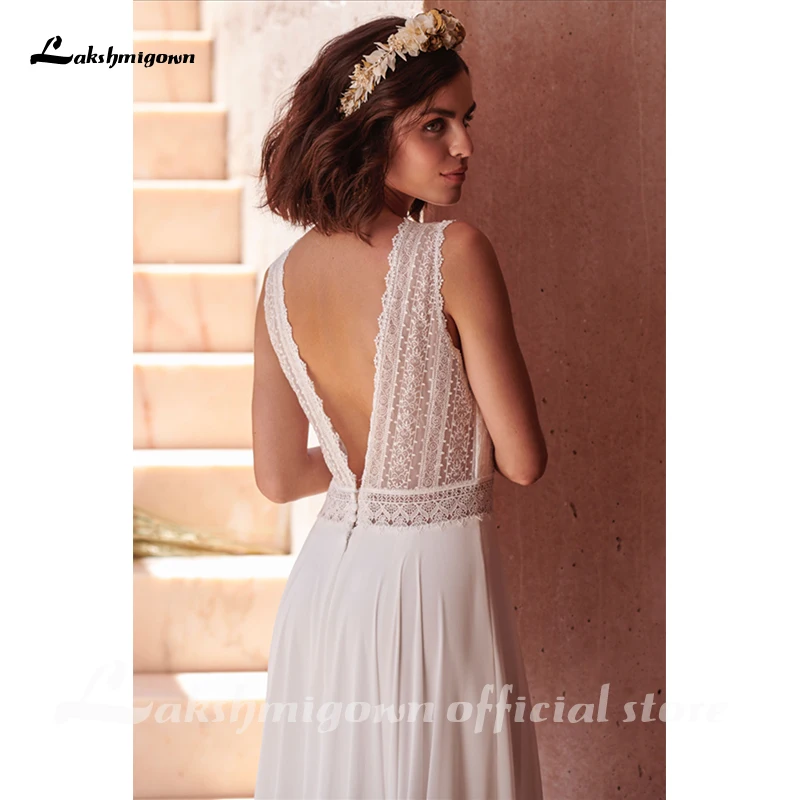 Bohemian Hippie Style Wedding Dresses 2021 Beach A-line Wedding Dress Bridal Gowns Backless White Lace Chiffon Boho white dress