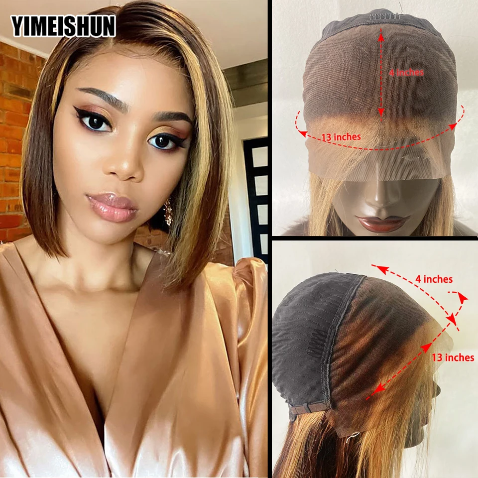 

Highlight Bob Wigs 13x4 Lace Frontal Human Hair Wigs Ombre Brown Honey Blonde Short Bob Wig Remy Closure Bob Lace Front Wigs