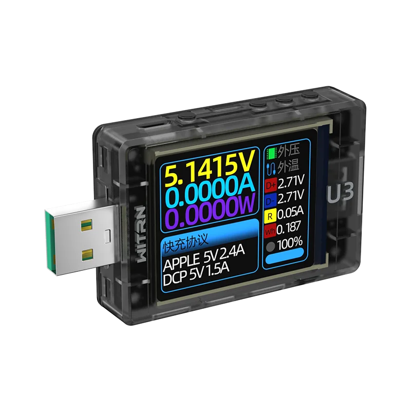 U3 USB Current Voltage Meter QC5 PD3.0 2.0 PPS Fast Charging Protocol Capacity PD Trigger Monitor Ripple spectrum WITRN