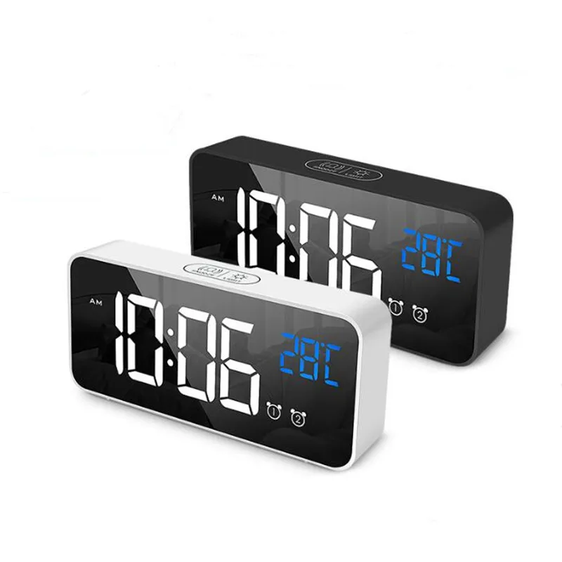 

Rechargeable Digital Alarm Clock Voice Control Snooze Night Mode Table Clock Music Electronic LED Clocks Despertador Digital