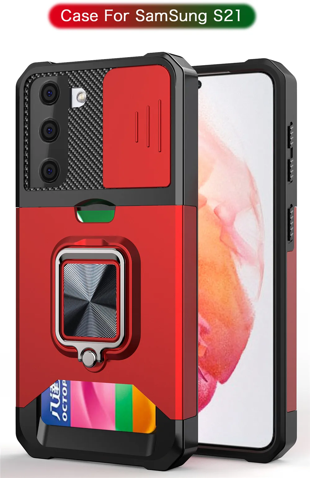 Capa magnética com suporte de anel de metal para Samsung Galaxy S21 Plus, S21 FE Card Armor, Sansung S 21, S21fe, S21 +, Coque Funda Bumper