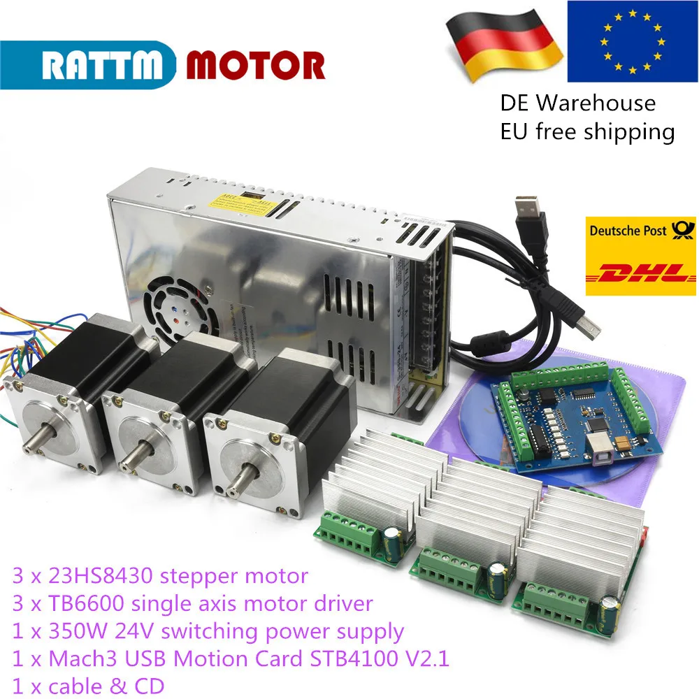 USB MACH3 3 Axis CNC controller Kit Nema 23 stepper motor 76mm & TB6600 & Mach3 USB Motion Card STB4100 V2.1