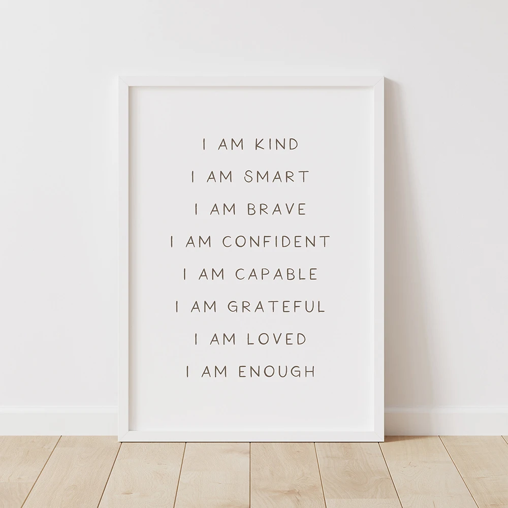 I am Kind Smart Loved Inspirational Quote Art Poster and Print Canvas Painting Nursery Wall Affirmations for Kids Home Decor