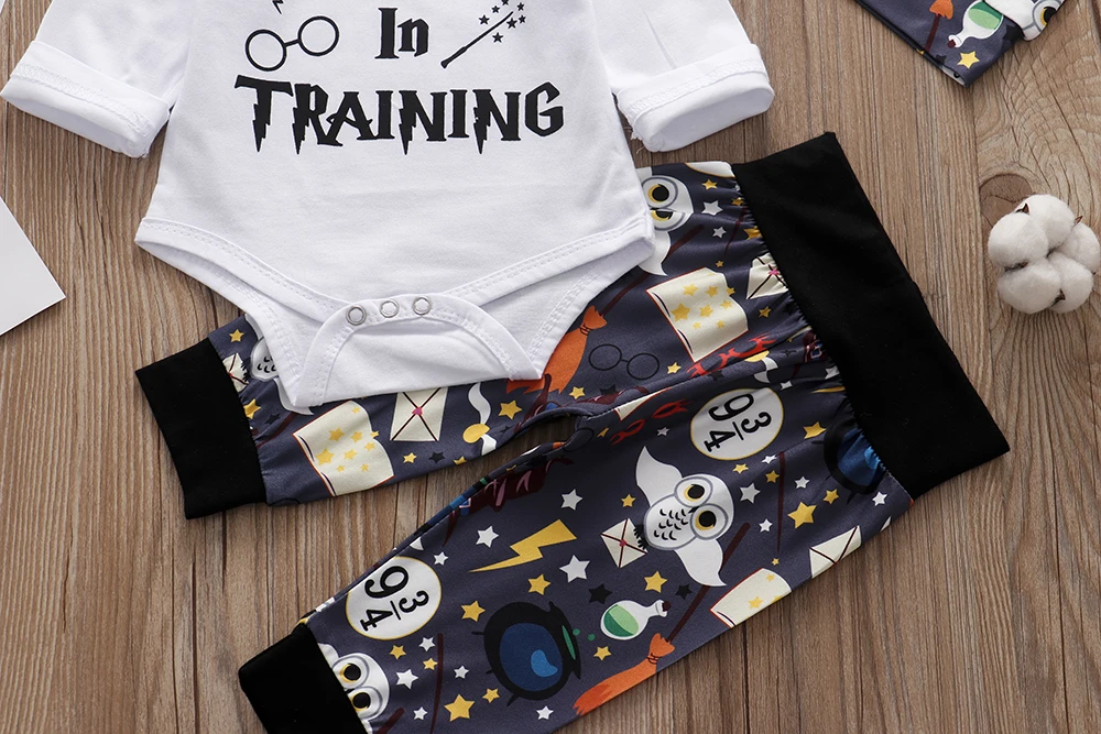 Newborn infant baby clothing set Wizard In Training Outfit Romper+pants+Hat 3PCS Baby Clothes outfits