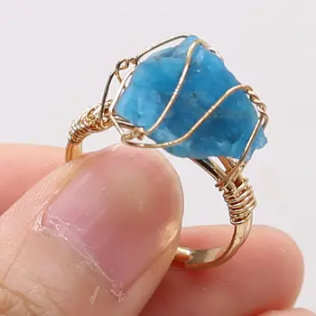 天然寶石水晶戒指,金色繞線,不規則紫水晶石英,可調式指環,女士珠寶禮物 8 最佳銷售 天然寶石戒指 - №2