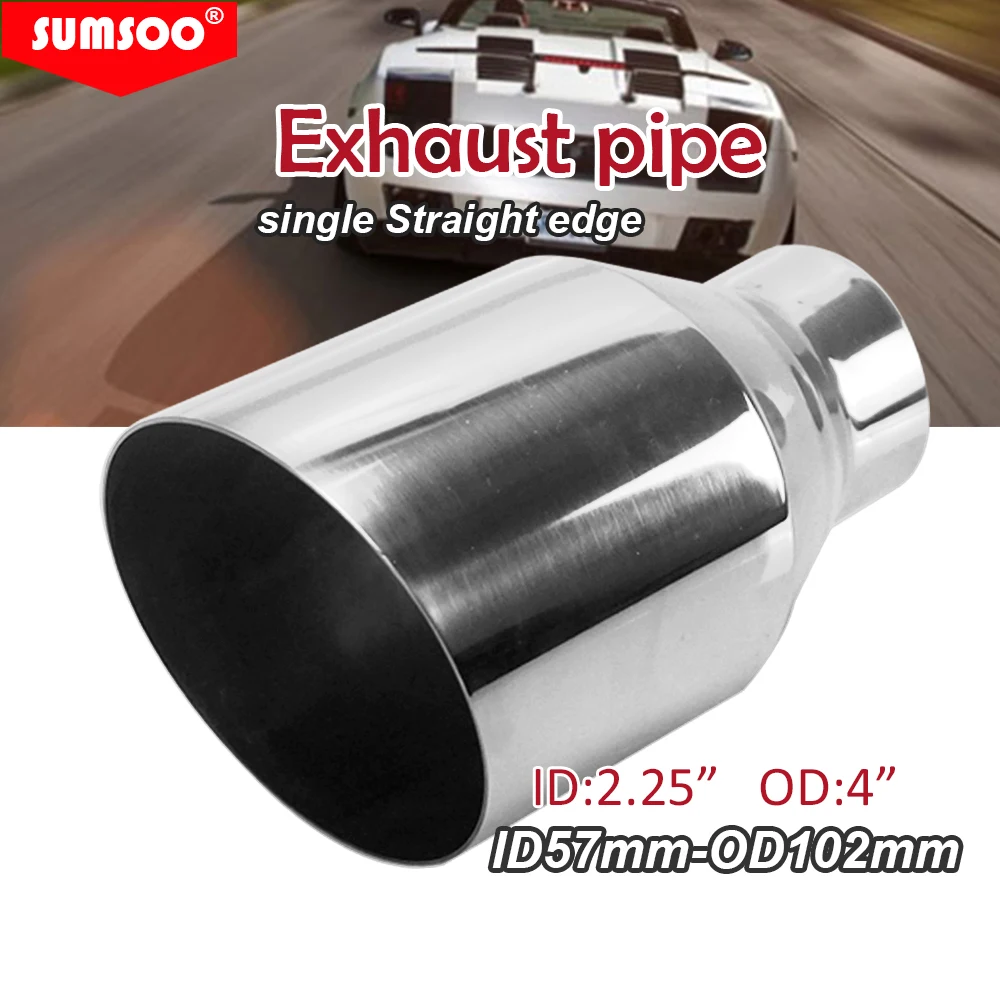 1 piece Stainless Steel Car Exhaust Tip straight edge Slant Inlet60mm-102mm Outlet car pipe