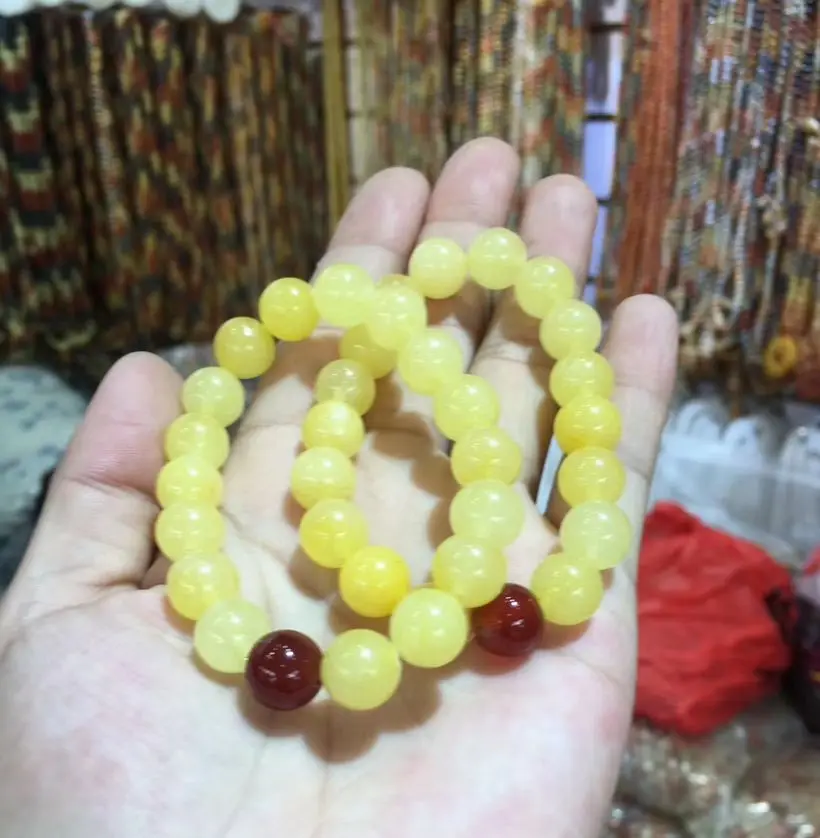 10mm nature Golden Jade mala bead bangle with red agate Amulet bracelet Talisman gift