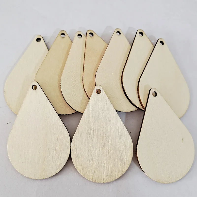 50 PCS Custom DIY Accessories, Water Drop Shape,  Wood Chip, Colored Decorative Pendant With Hole Earrings