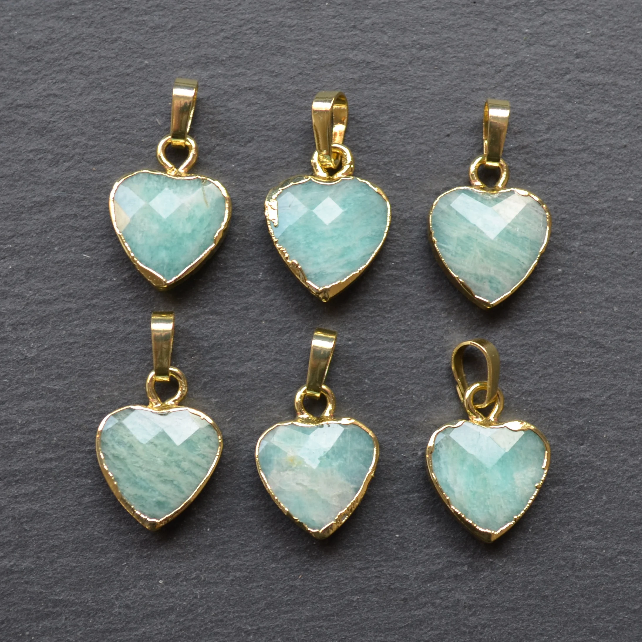 

Nature amazonite stone facted heart shape pendant with gold electroplated edges for jewelry making