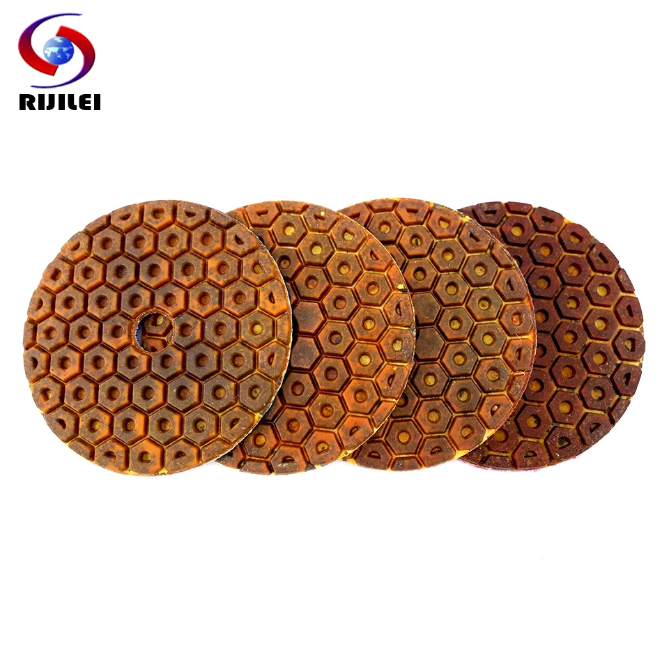 RIJILEI 4PCS Super 4 Inch Diamond Polishing Pads Copper Bond Wet Polishing Pad For Granite Marble Concrete Floor Grinding Discs