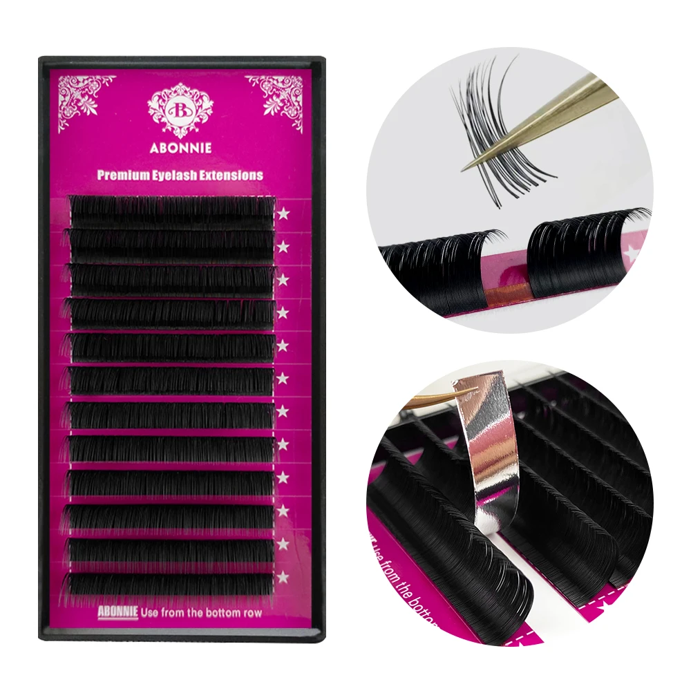 Abonnie All size High Quality Eyelash Extension Mink Individual Eyelashes Matte Black Lashes Tray Classic Fluffy Clios