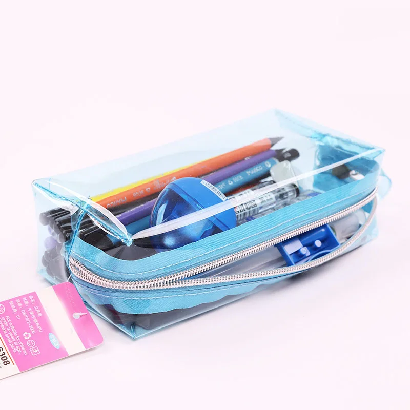 Large Waterproof Transparent Pencil Bag PVC Stationery Girls Gift Student Pencil Bag Kawaii Cosmetic Pouch Travel Bag