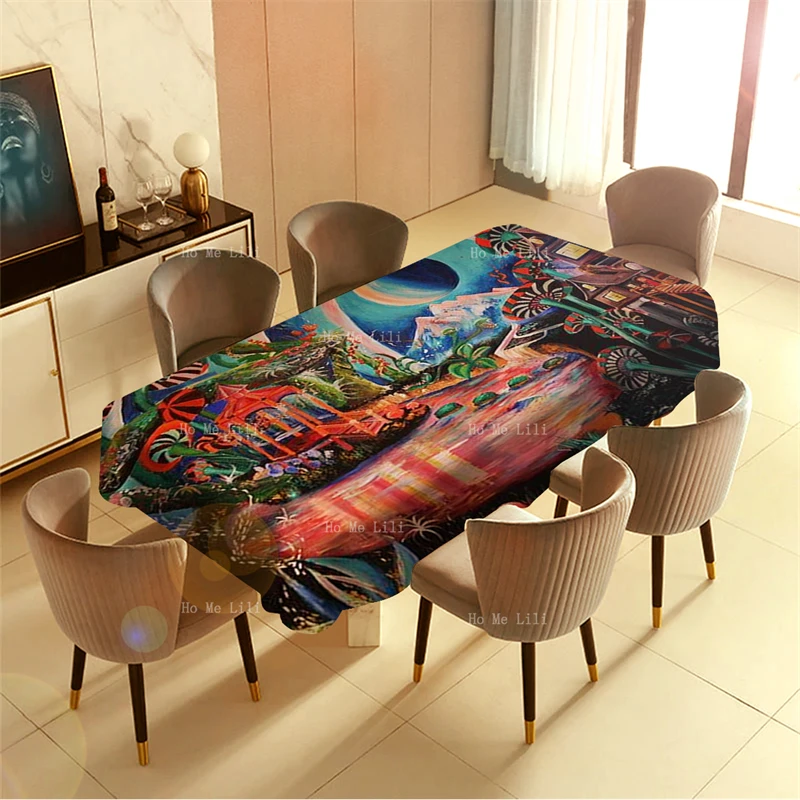 Nature Scenery Magic School Starry Night Alternate Universe Art Ships Paintings Mushrooms Surrealism Tablecloth By Ho Me Lili