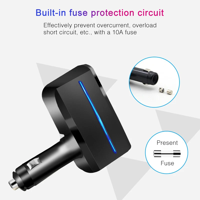 Car Cigarette Lighter Socket 12-24V Auto Cigar Lighter Dual USB Charger Power Adapter Outlet 2.1A/1.0A 80W Splitter Universal