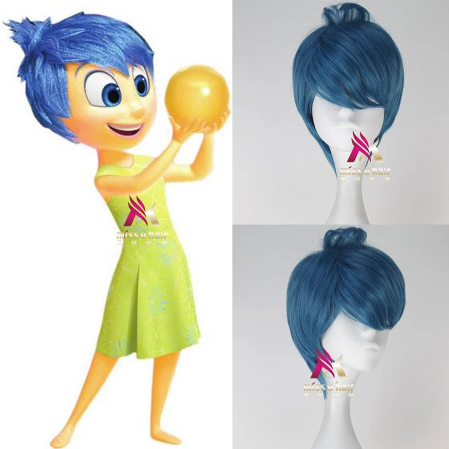 

wig Hot Sale inside out Happy Cosplay Wigs Short Blue Heat Resistant Synthetic Hair Perucas Cosplay Wig +wig cap