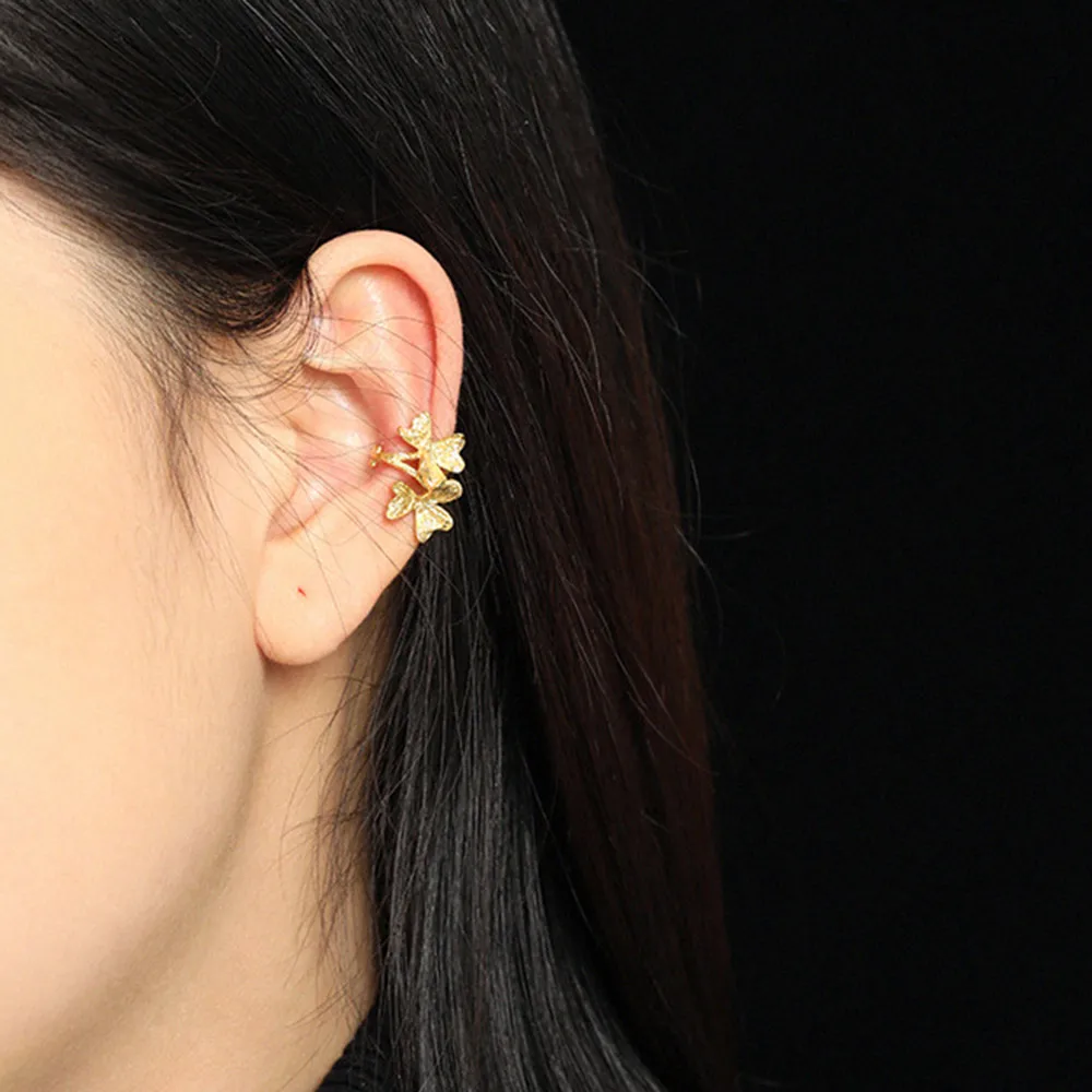 ANDYWEN 925 Sterling Silver Plain Flower Ear Cuff Non Piercing Clips Earcuff Earring 2021 Wedding Gift Simple Jewelry Pendiente - view 4