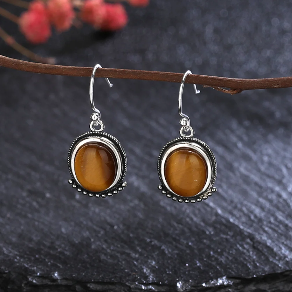 High Quality S925 Silver Earrings Natural Labradorite Drop Earrings for Women Luxury Ear Hoop Jewelry Gift Wholesale