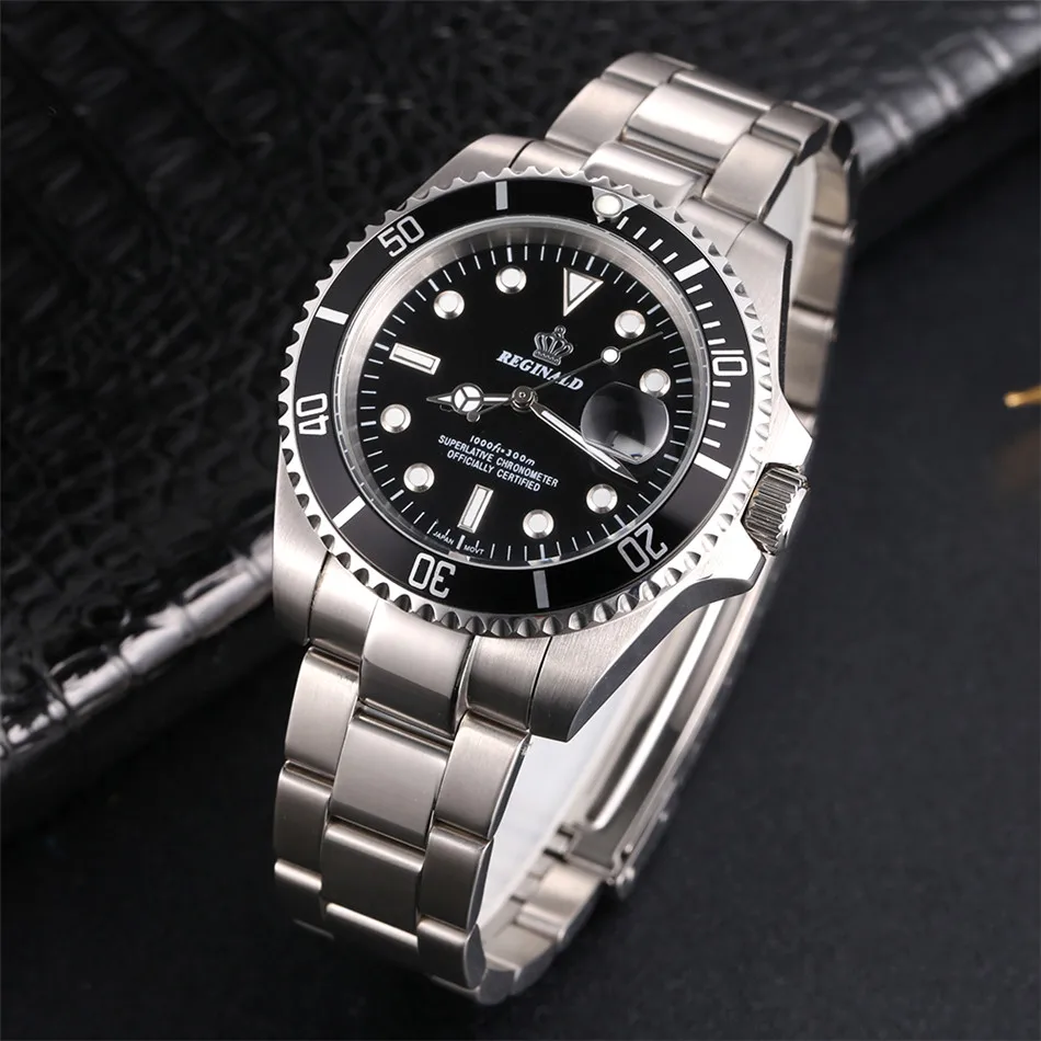 Imagem -05 - Relógios Masculinos Topo da Marca de Luxo Reginald Relógios Homem Rotatable Bezel Gmt Safira Vidro Data Aço Inoxidável Relógio Chefe 2023