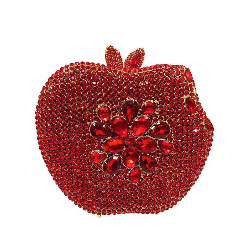 Green Rhinestone Crystal Evening Clutch Purse Fashion Apple Shape Hollow Out Chain Women Messenger Shoulder Handbags And Purses