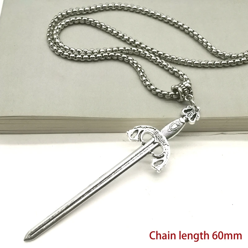 Collier Femme Pendentif 14 Ct Or Blanc Katana Samouraï Japonais Longue Epée (Livré Avec Une 45cm Chaîne