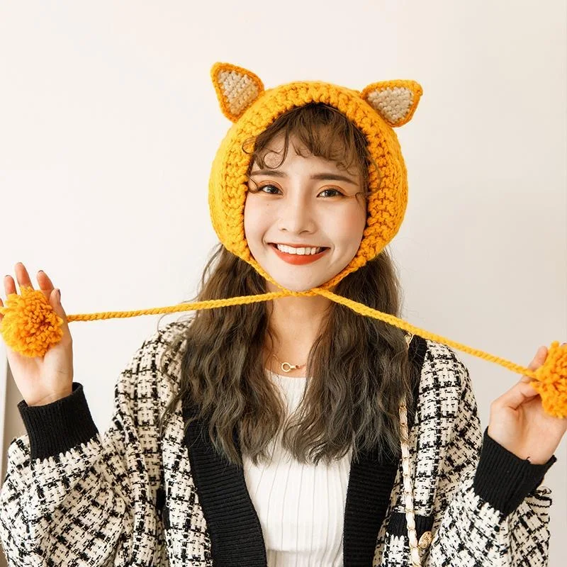 Wool Earmuffs Women Autumn Winter Warm Lovely Fox Ears Warm Knitted Ear Cover Fashion Girl Sweet Lovely Korean Winter Head Cover