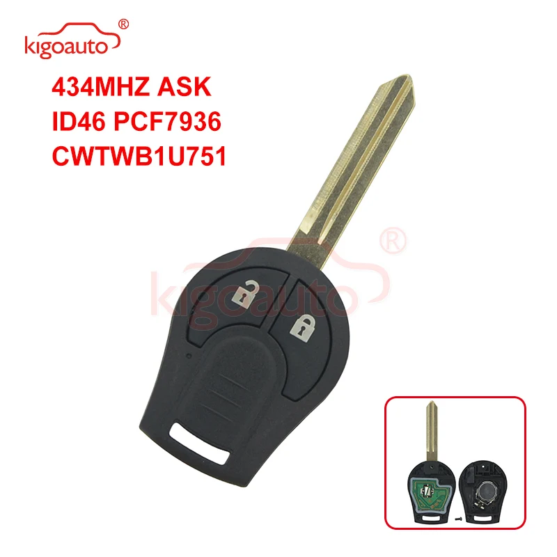 Kigoauto 433mhz ASK ID46 Chip PCF7936 kluczyk samochodowy z pilotem nadające się do NISSAN CWTWB1U761 Juke March Qashqai Sunny Sylphy Tiida X-Trail