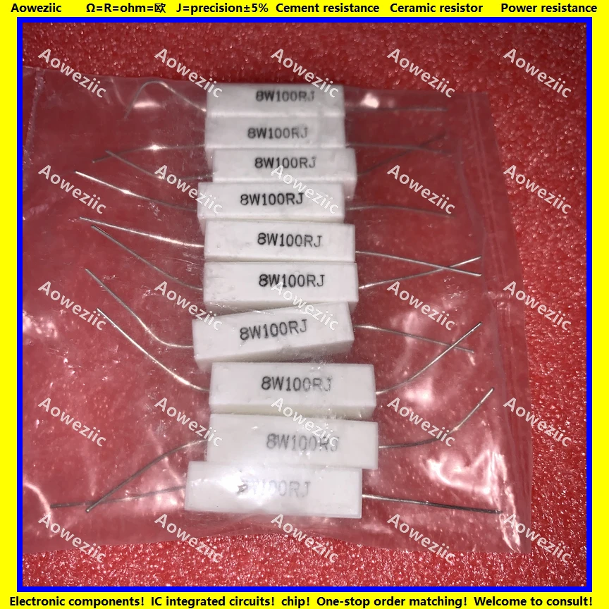 

10Pcs 8W100RJ 8W100ΩJ RX27 Horizontal cement resistance 8W 100 ohm 8W100R 100Ω Ceramic Resistance precision 5% Power resistance