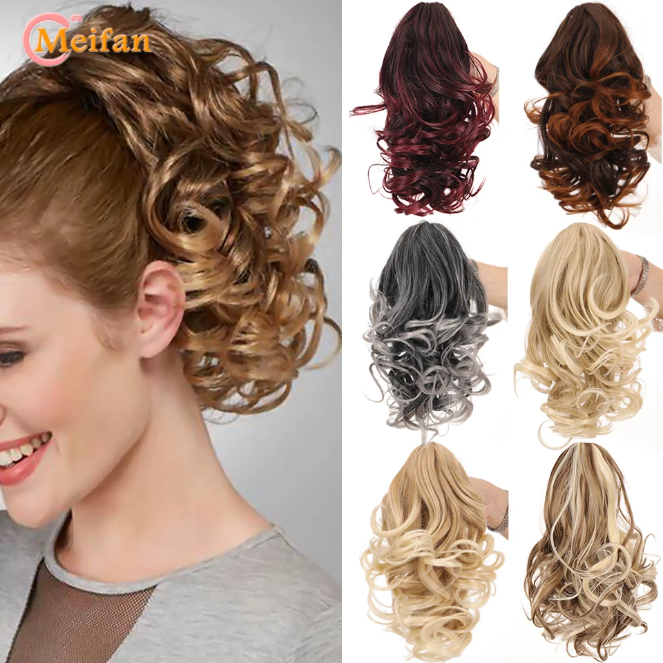 MEIFAN Synthetic Short Wavy Claw Ponytail Clip In Hair Extension Black Brown Pony Tail Clip In Hair Tail Natural False Hairpiece