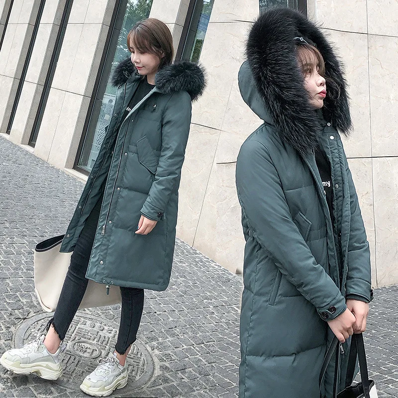 

New Winter Coat 2020 Duck Down Jacket Woman Hooded Raccoon Fur Collar Long Womens Jackets Puffer Chaqueta Mujer KJ2664