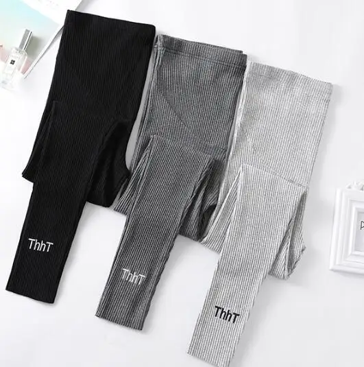 2024 spring pregnant women thread trousers vertical maternity basic pants letters embroidery skinny pregnancy leggings stretched