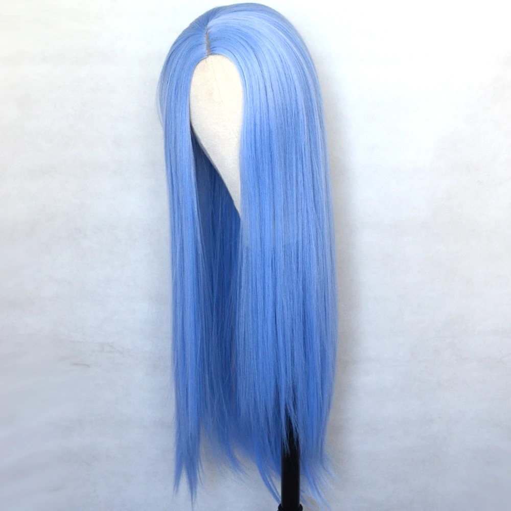 Vogue Queen Light Blue Synthetic Long Straight Wig Full Machine Made Wig Heat Resistant Fiber Cosplay For Women