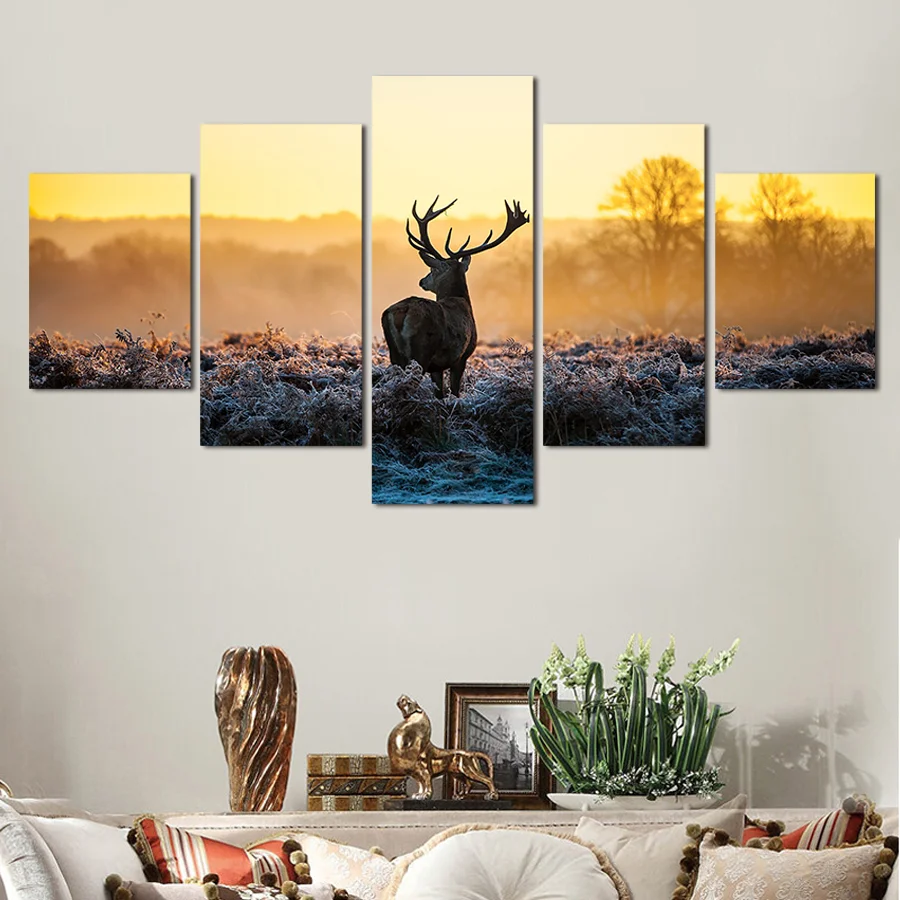 

5 Panels Abstract Deer Modern Home Wall Decoration Living Room Bedroom Painting Animal Poster HD Print Picture Framework