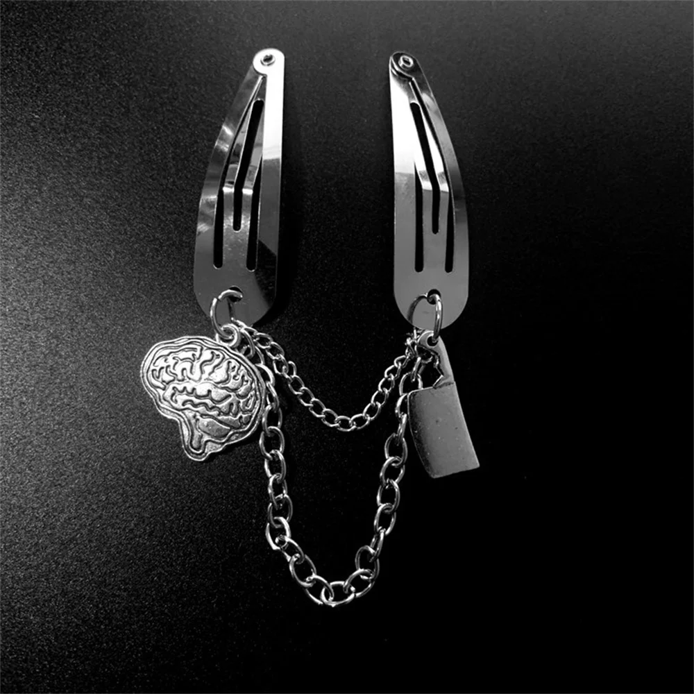 Punk Gothic Y2K Retro Hair Clips For Girls Harajuku Dark Spider Butterfly Skull Fashion Metal Chain Hairpin Accessories