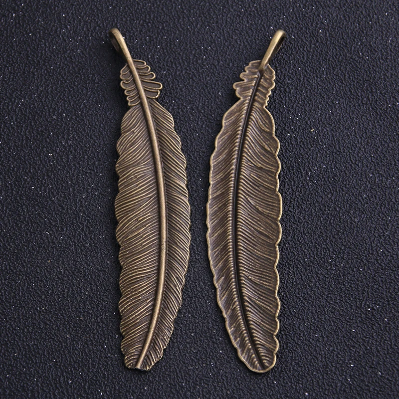 2pcs 21*104mm Two Color Copper Feather Plumage Charms Pendants Bookmark For Books For DIY Jewelry Making Findings