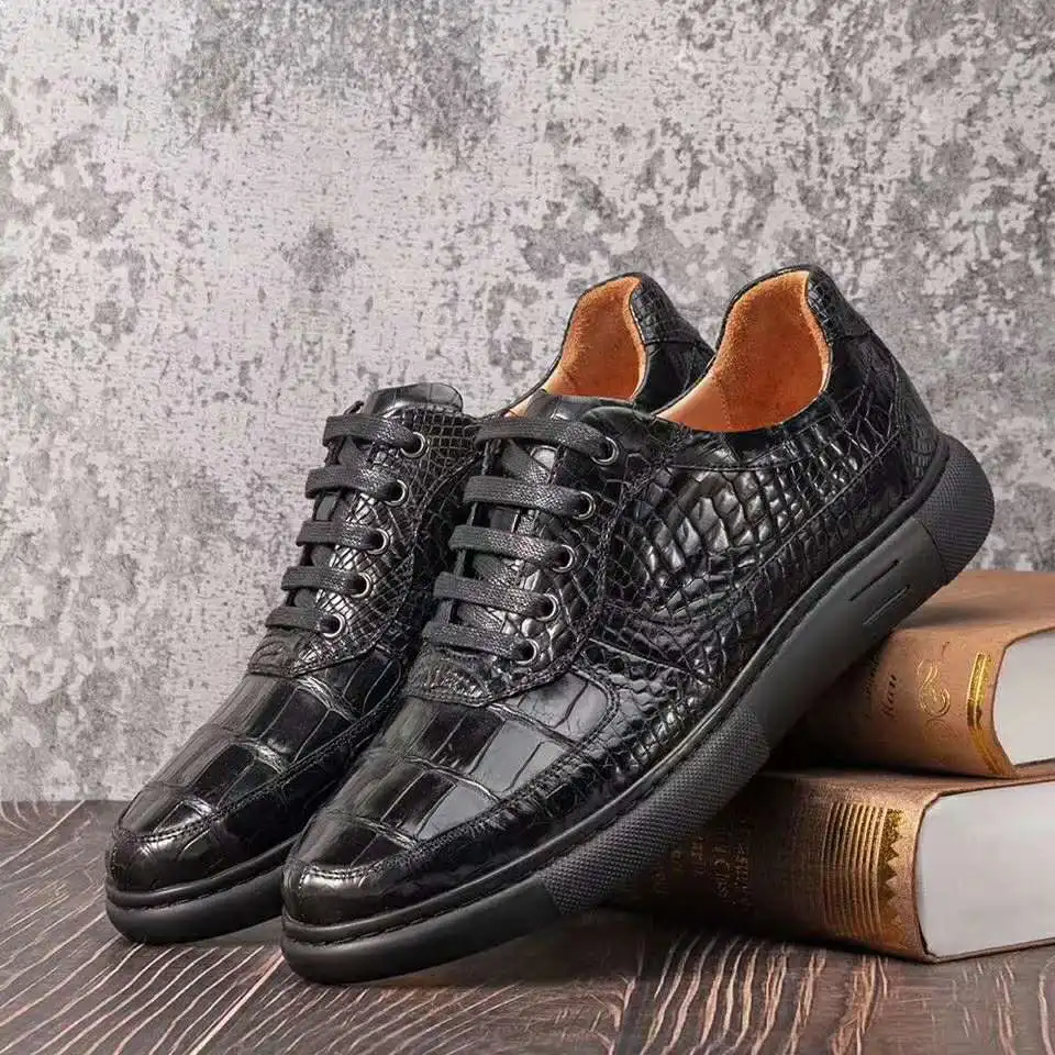 

2022 new Genuine crocodile skin belly leather men shoe sneaker with cow skin lining black alligator skin men leisure dress shoe