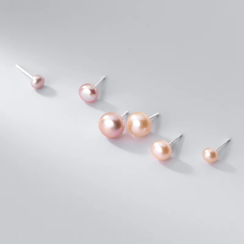 Genuine Freshwater White Pink Pearl Earrings s925 Sterling Silver Stud Earrings for Women 4-5mm 6-7mm 8-9mm Pearls Jewelry