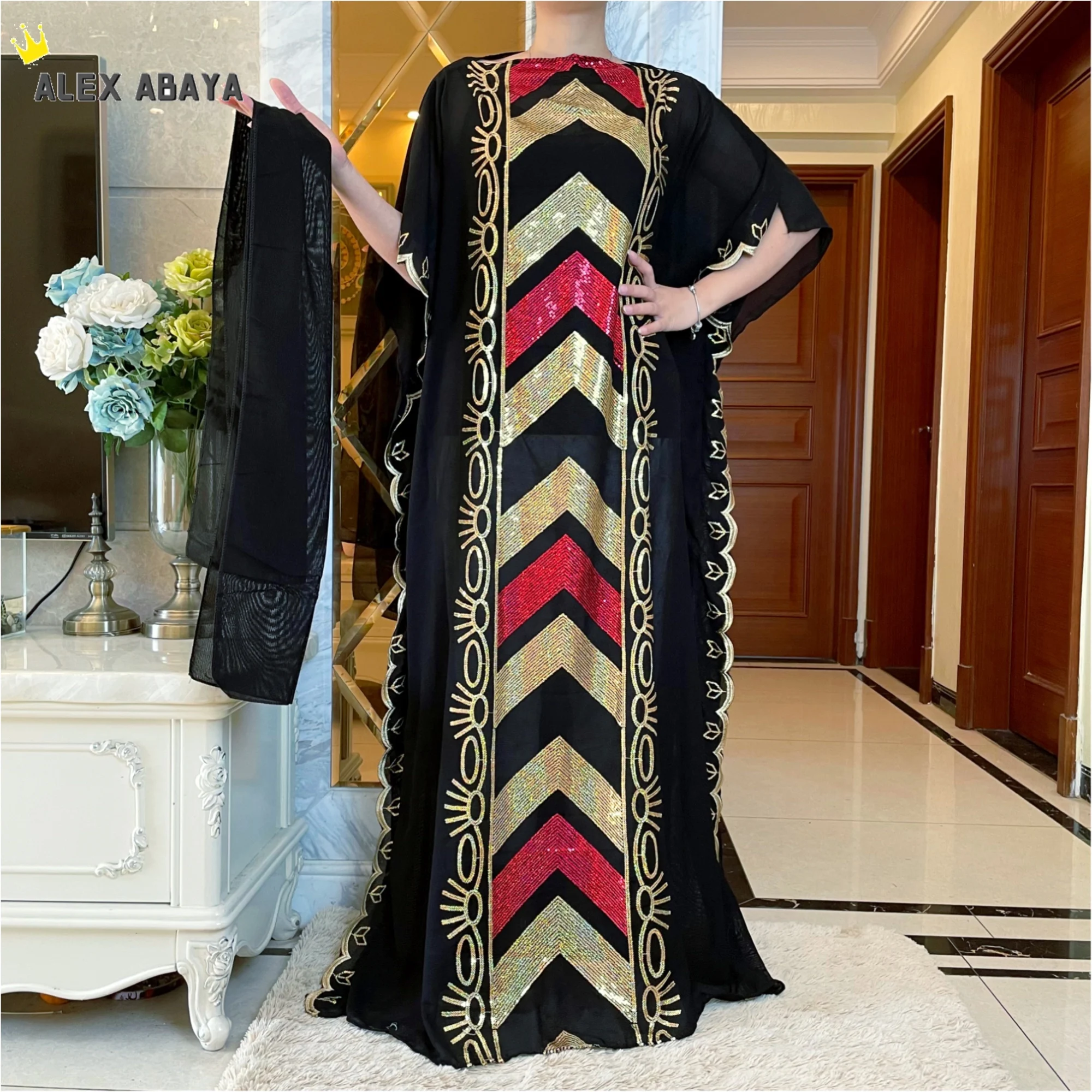 

New Arabic Dress Dubai Abaya Muslim Dress For Women Bangladesh Black Sequin Embroidery Dresses Moroccan Kaftan Turkish Pakistan