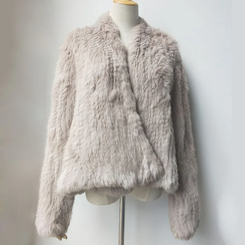 2023 Fashion knitted Real Rabbit Fur Coat Female Long Sleeve Winter Warm Genuine Fur jacket Women Knitting Outwear Jackets