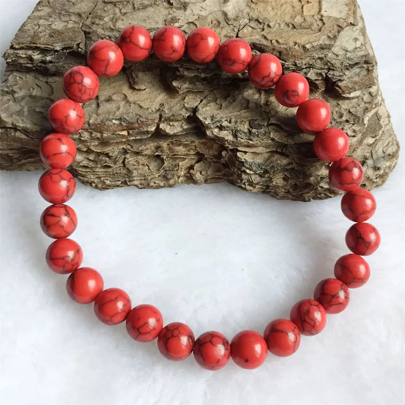 4/6/8/10MM Black Line Red Turquoise Bracelet Boho Yoga Natural Stone Vintage Bead Hand Row Gemstone for Women Jewelry