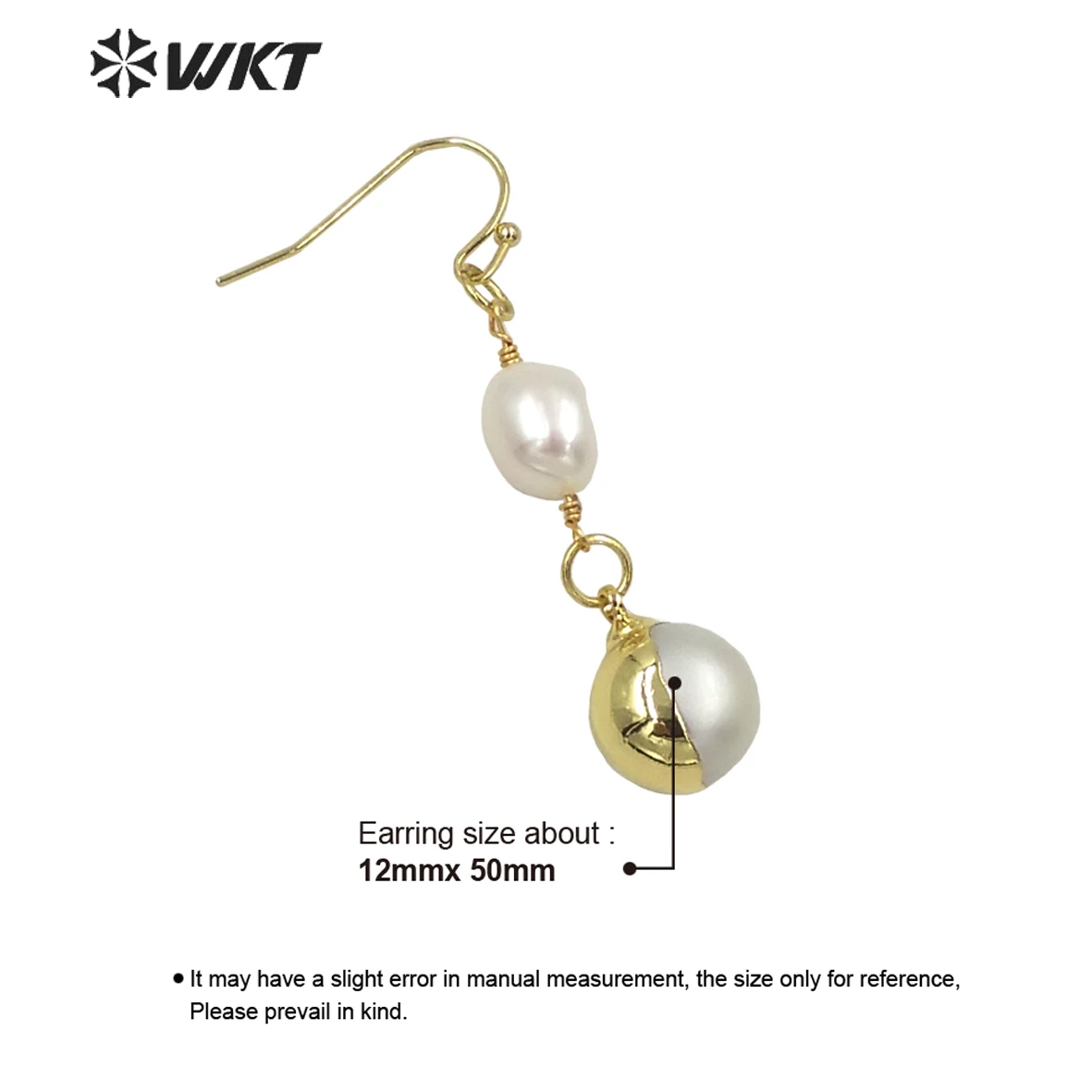 WT-MPE057 WKT Elegant Style Long Dangle Natural Freshwater Pearl Earrings Fashion Chic Round Gold Jewelry