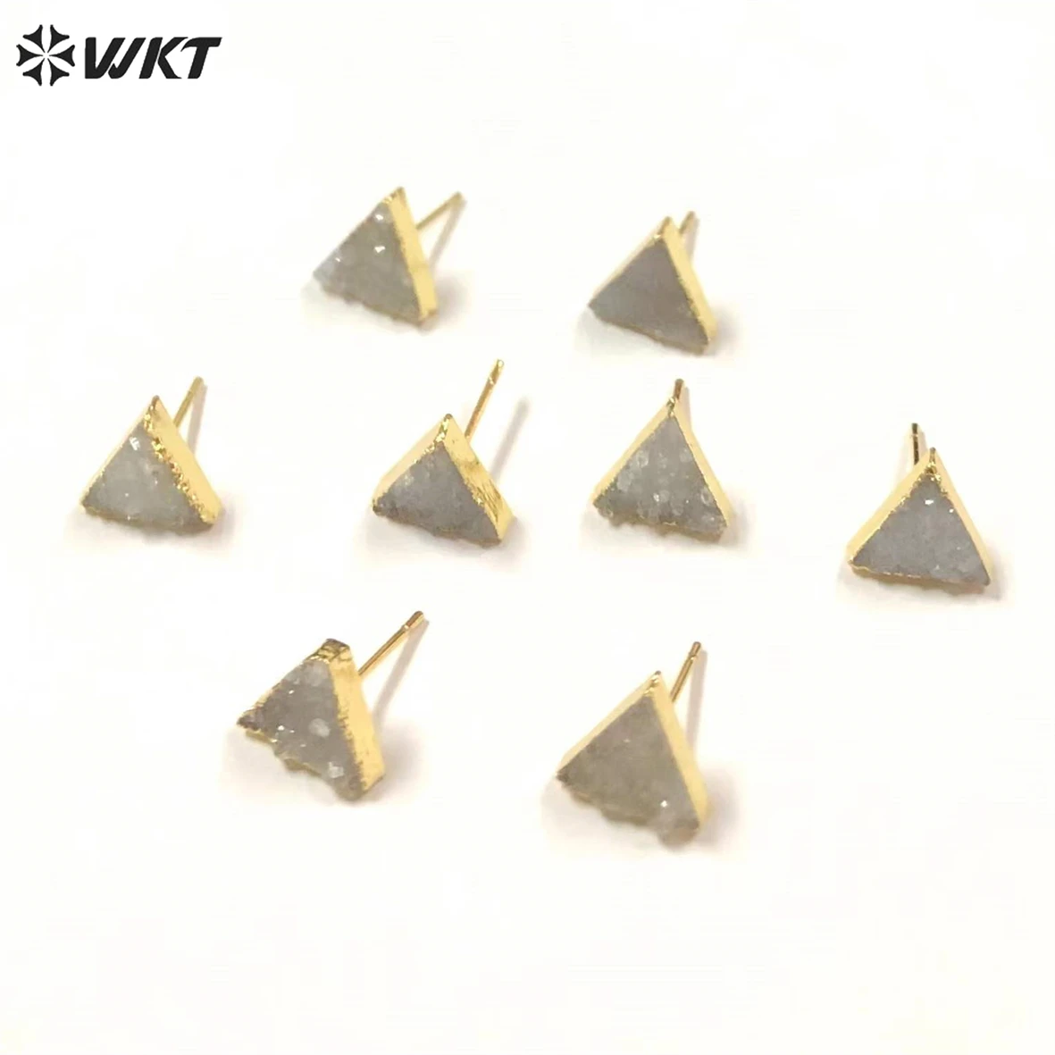 

WT-E270 5pair/lot Fashion Natural Stone Earrings for Women Jewelry Gift Natural Druzy Stone 10mm Stone Gold Strim Earrings Gift