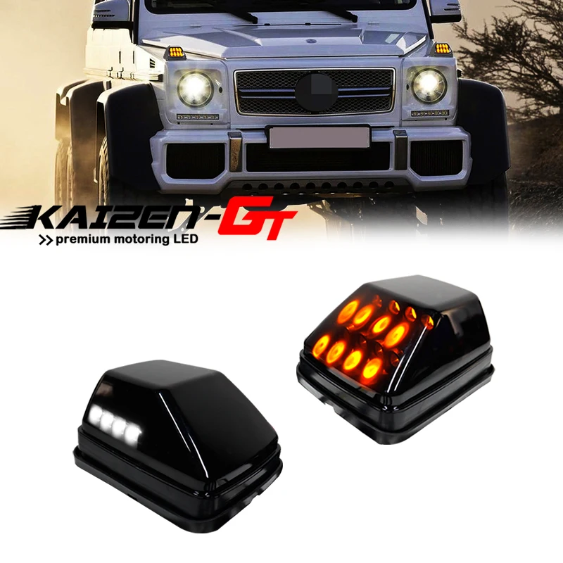 

Amber LED Front Fender Turn Signal Lights with White Position Lights For 1990-2018 Mercedes Benz G-Class G500 G550 G55 G63 AMG