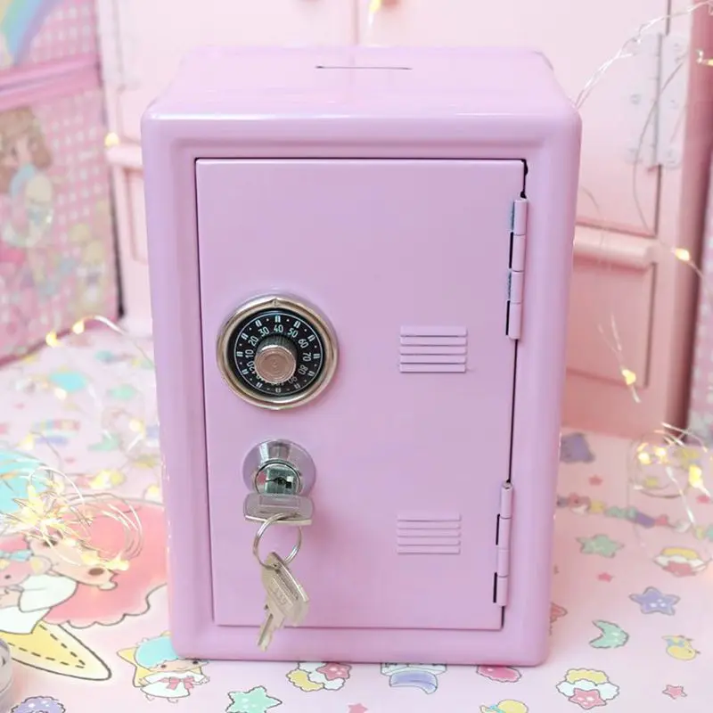 Kawaii Safe Box Decorative Savings Box Piggy Bank Metal Iron Mini Dormitory Storage Pink INS Cabinet Money Box