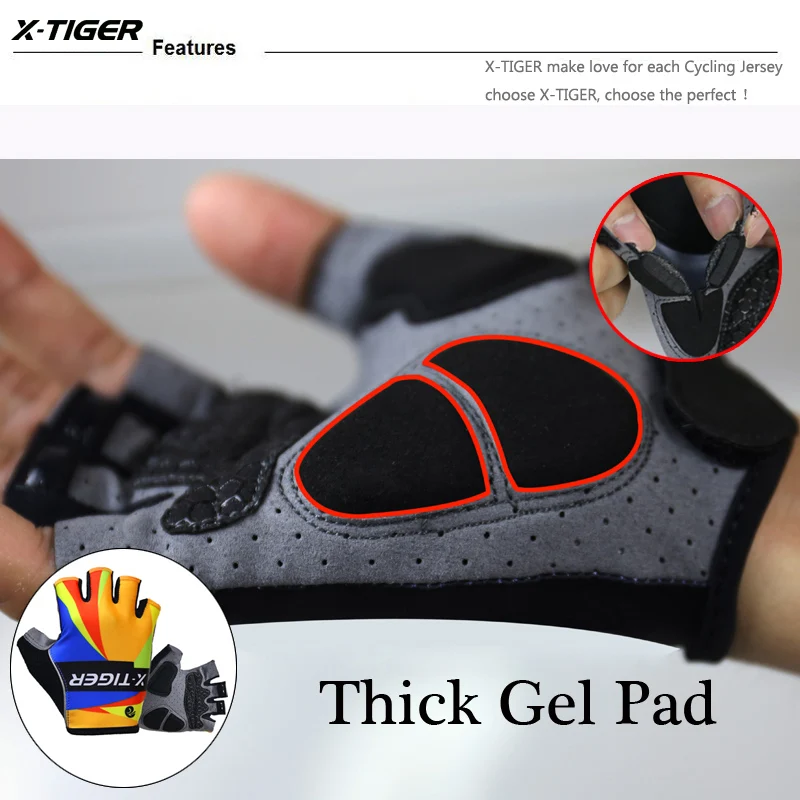 X-TIGER ขี่จักรยานถุงมือ3D GEL Pad ถุงมือกีฬา Half Finger MTB จักรยานถุงมือ Luvas Bicicleta Para Ciclismo Mountain จักรยานถุงมือ