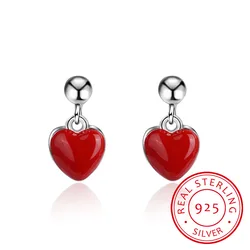 Simple Fashion 925 Sterling Silver Earrings Red Heart Tassel Earrings For Women Girl Friend Gift oorbellen S-E496